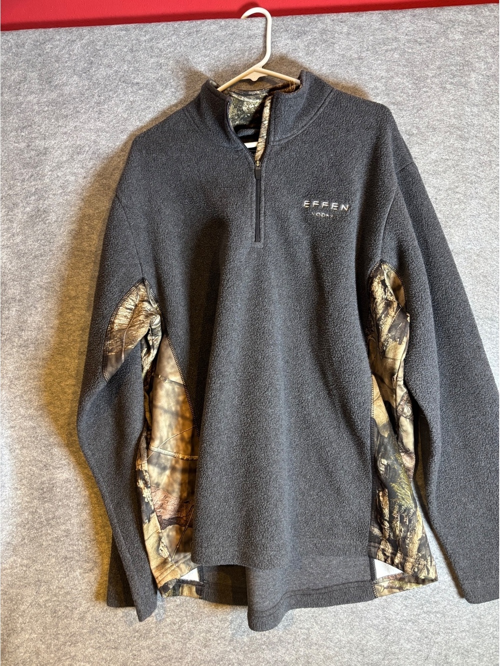 Gamehide XL Gray Fleece Pullover with Camouflage Side Panels and Effen Vodka Emb
